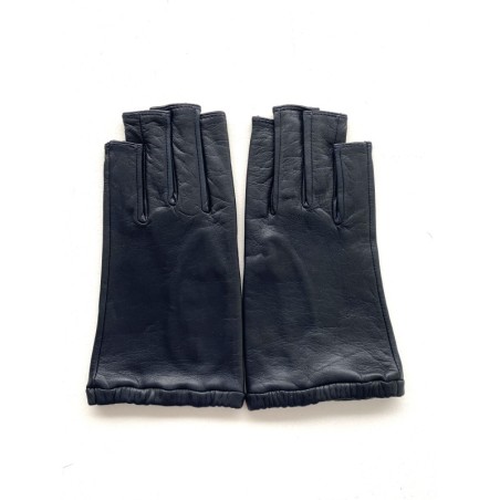 Mitaines en Cuir d'Agneau Bleu Marine Evelyne Doublées de Soie