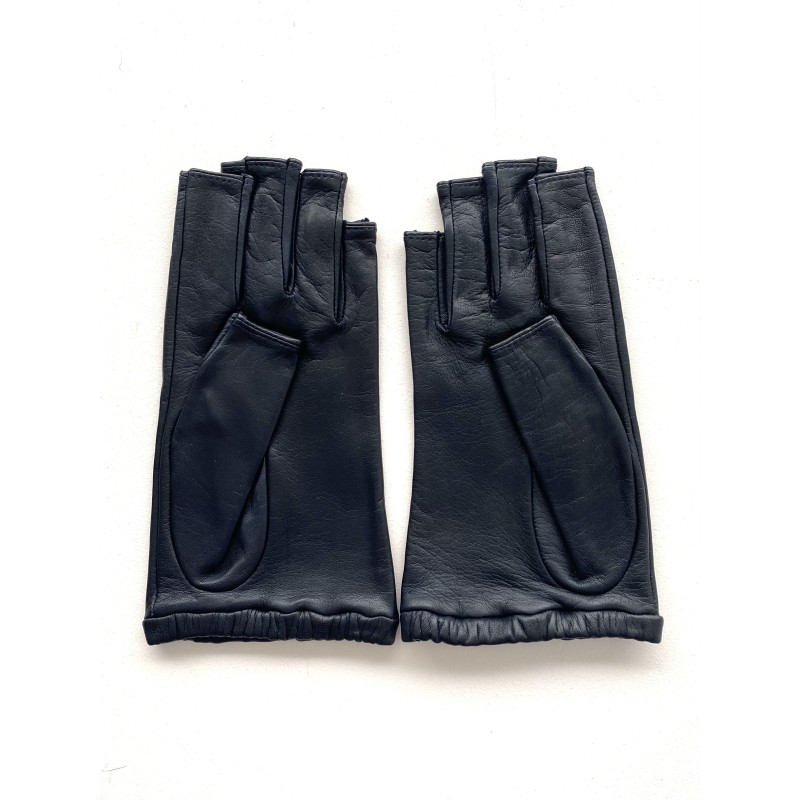 Mitaines en Cuir d'Agneau Bleu Marine Evelyne Doublées de Soie