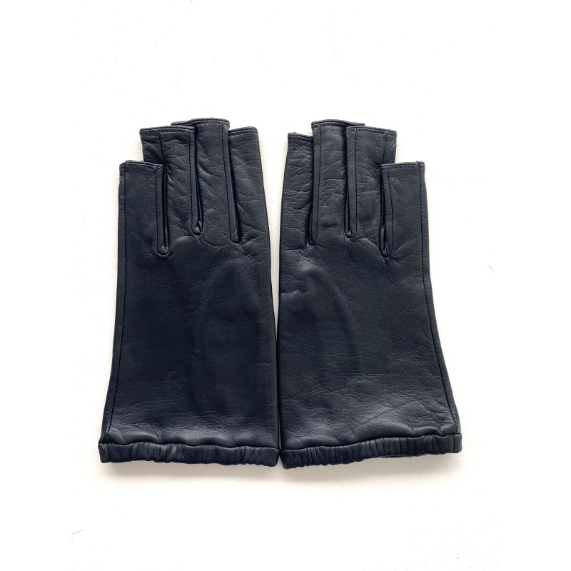 Mitaines en Cuir d'Agneau Bleu Marine Evelyne Doublées de Soie