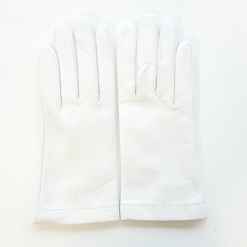Gants en Cuir d'Agneau Blancs Raphaël Doublure Soie.