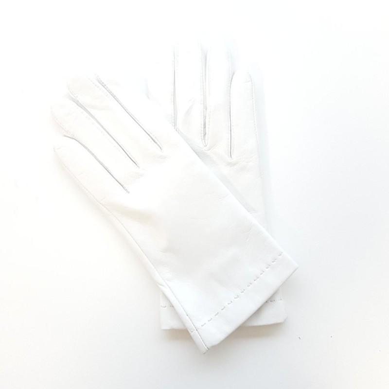 Gants en Cuir d'Agneau Blancs Raphaël Doublure Soie.