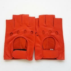Mitaines en Cuir d'Agneau Orange Pilote Non Doublés.