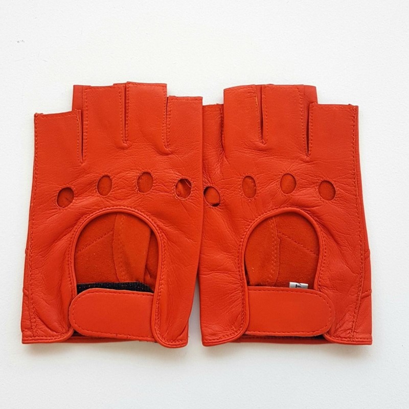 Mitaines en Cuir d'Agneau Orange Pilote Non Doublés.