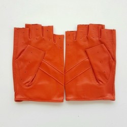 Mitaines en Cuir d'Agneau Orange Pilote Non Doublés.