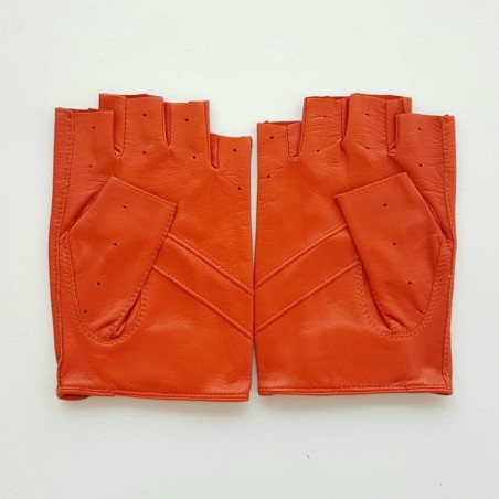 Mitaines en Cuir d'Agneau Orange Pilote Non Doublés.