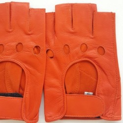 Mitaines en Cuir d'Agneau Orange Pilote Non Doublés.