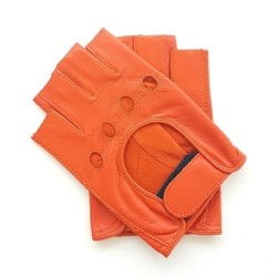 Mitaines en Cuir d'Agneau Orange Pilote Non Doublés.