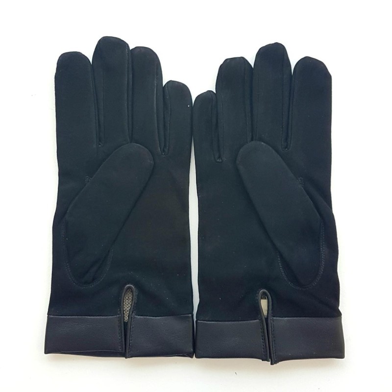 Gants en Cuir de Chèvre Velours Agneau Noirs Guilhem Doublés Cachemire