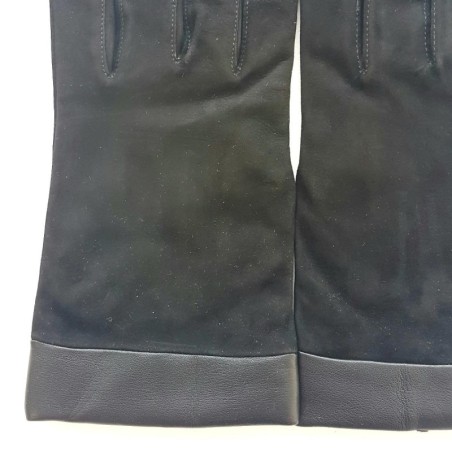Gants en Cuir de Chèvre Velours Agneau Noirs Guilhem Doublés Cachemire